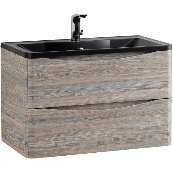 Тумба подвесная с раковиной BelBagno ACQUA-1000-2C-SO-PS 100 см, Pino Scania (раковина BB1000/455-LV-ART-ALR-NERO), Цвет фасада: Pino Scania Nero - фото 3