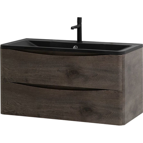 Тумба подвесная с раковиной BelBagno ACQUA-1000-2C-SO-RNG 100 см, Rovere Nature Grigio (раковина BB1000/455-LV-ART-ALR-NERO), Цвет фасада: Rovere Nature Grigio Nero - фото 3