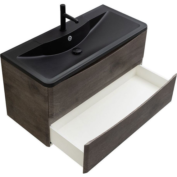 Тумба подвесная с раковиной BelBagno ACQUA-1000-2C-SO-RNG 100 см, Rovere Nature Grigio (раковина BB1000/455-LV-ART-ALR-NERO), Цвет фасада: Rovere Nature Grigio Nero - фото 4