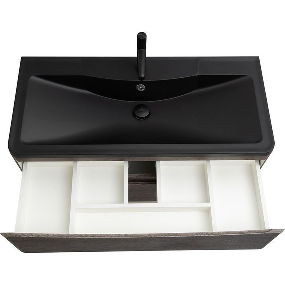 Тумба подвесная с раковиной BelBagno ACQUA-1000-2C-SO-RNG 100 см, Rovere Nature Grigio (раковина BB1000/455-LV-ART-ALR-NERO), Цвет фасада: Rovere Nature Grigio Nero - фото 5