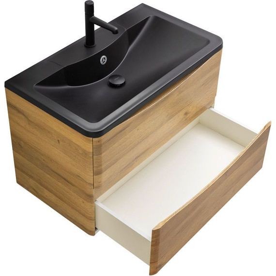 Тумба подвесная с раковиной BelBagno ACQUA-1000-2C-SO-RR 100 см, Rovere Rustico (раковина BB1000/455-LV-ART-ALR-NERO), Цвет фасада: Rovere Rustico Nero - фото 4