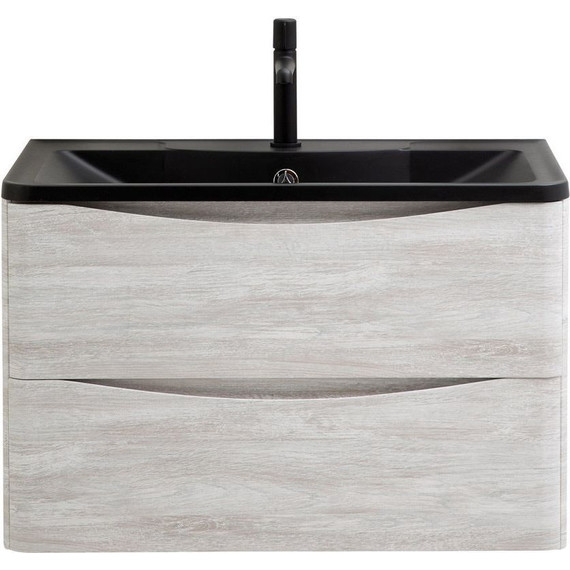 Тумба подвесная с раковиной BelBagno ACQUA-1000-2C-SO-RVB 100 см, Rovere Vintage Bianco (раковина BB1000/455-LV-ART-ALR-NERO), Цвет фасада: Rovere Vintage Bianco Nero - фото 