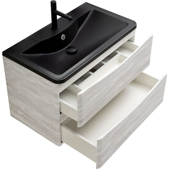 Тумба подвесная с раковиной BelBagno ACQUA-1000-2C-SO-RVB 100 см, Rovere Vintage Bianco (раковина BB1000/455-LV-ART-ALR-NERO), Цвет фасада: Rovere Vintage Bianco Nero - фото 8