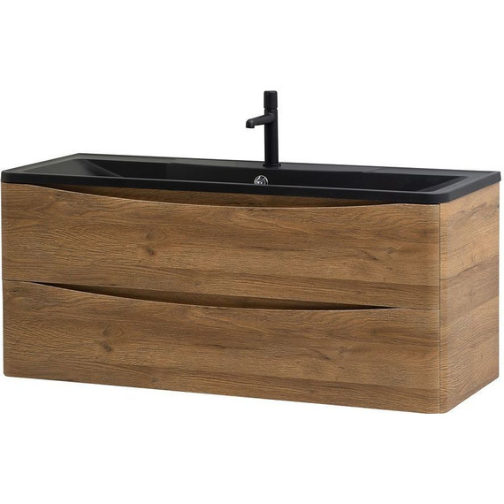 Тумба подвесная с раковиной BelBagno ACQUA-1200-2C-SO-RR 120 см, Rovere Rustico (раковина BB1200/455-LV-ART-ALR-NERO), Цвет фасада: Rovere Rustico Nero - фото 3