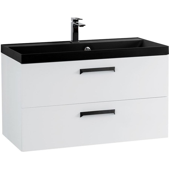Тумба подвесная с раковиной BelBagno AURORA-800-2C-SO-BL 80 см, Bianco Lucido (раковина BB800/450-LV-ART-AST-NERO), Цвет фасада: Bianco Lucido Nero - фото 3