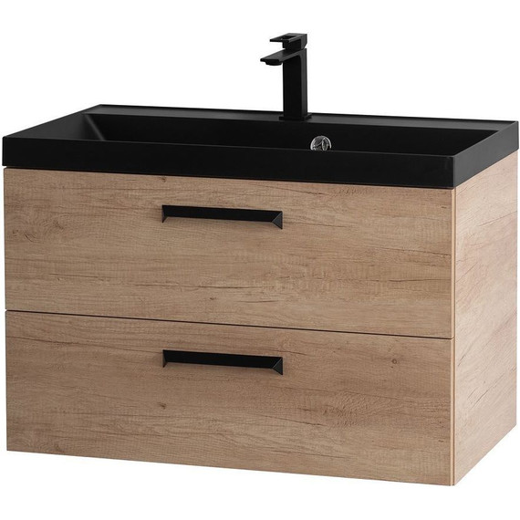 Тумба подвесная с раковиной BelBagno AURORA-800-2C-SO-RNN 80 см, Rovere Nebrasca Nature (раковина BB800/450-LV-ART-AST-NERO), Цвет фасада: Rovere Nebrasca Nature Nero - фото 3