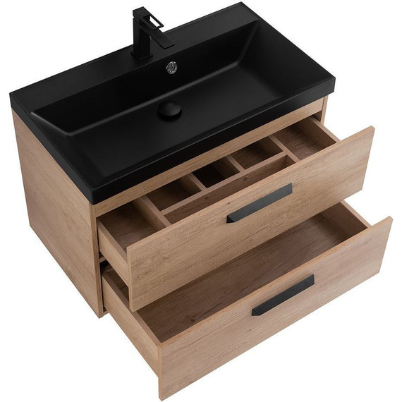 Тумба подвесная с раковиной BelBagno AURORA-800-2C-SO-RNN 80 см, Rovere Nebrasca Nature (раковина BB800/450-LV-ART-AST-NERO), Цвет фасада: Rovere Nebrasca Nature Nero - фото 6