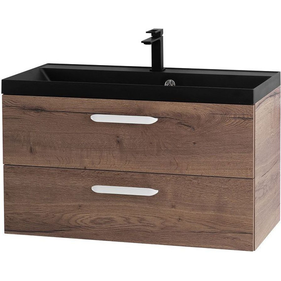 Тумба подвесная с раковиной BelBagno AURORA-800-2C-SO-RT 80 см, Rovere Tabacco (раковина BB800/450-LV-ART-AST-NERO), Цвет фасада: Rovere Tabacco Nero - фото 3