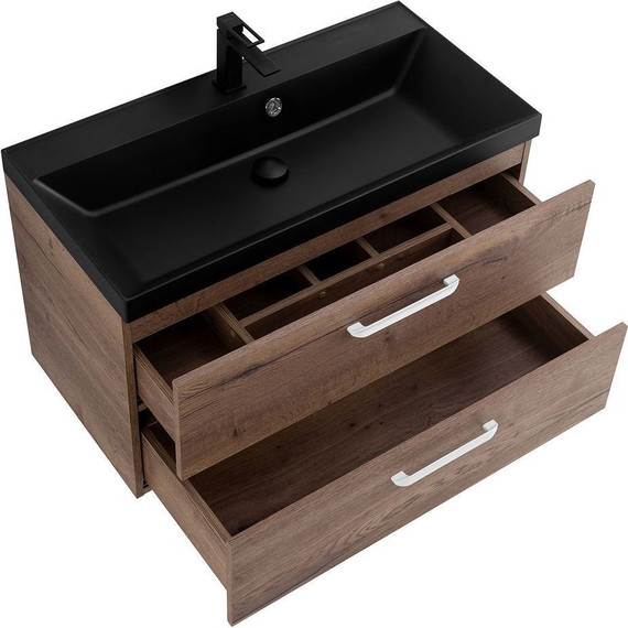 Тумба подвесная с раковиной BelBagno AURORA-800-2C-SO-RT 80 см, Rovere Tabacco (раковина BB800/450-LV-ART-AST-NERO), Цвет фасада: Rovere Tabacco Nero - фото 6