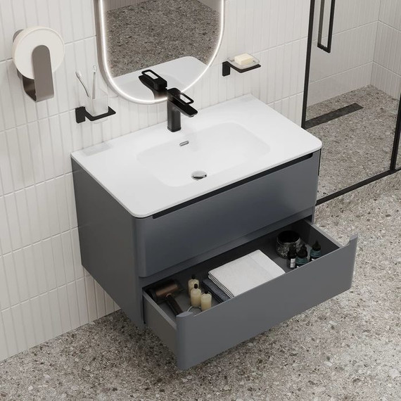 Тумба подвесная с раковиной Iddis Edifice 80 см EDI80D0i95K, темно-серый - фото 8