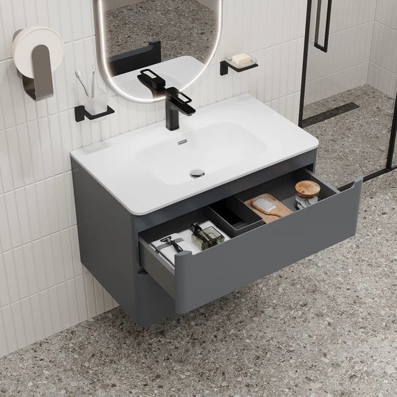 Тумба подвесная с раковиной Iddis Edifice 80 см EDI80D0i95K, темно-серый - фото 7