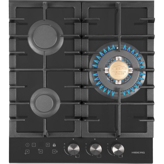 Газовая варочная поверхность Hiberg VM 4535 B (чёрное стекло) - фото 