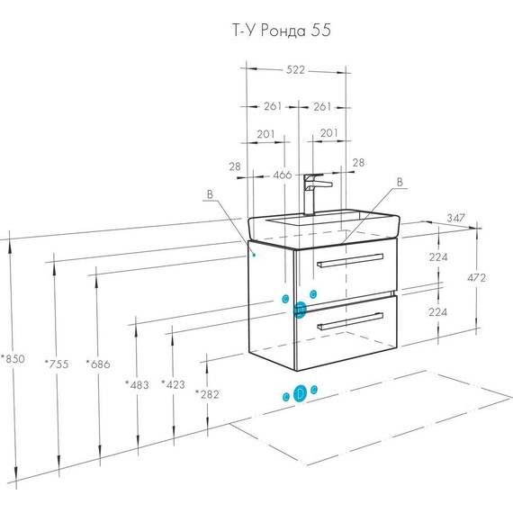 Тумба подвесная с раковиной Акватон Ронда 55 см 1A2076K1RSC20, дуб соммерсет - фото 7