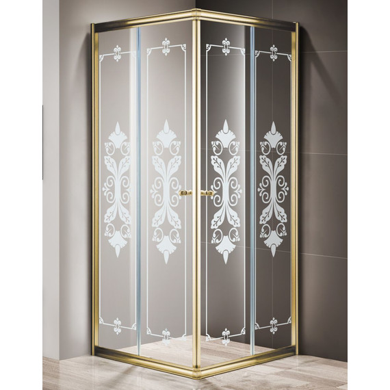 Душевое ограждение Cezares 100х100 см GIUBILEO-A-2-100-SCORREVOLE-CP-G, золото/прозрачное/узор - фото 
