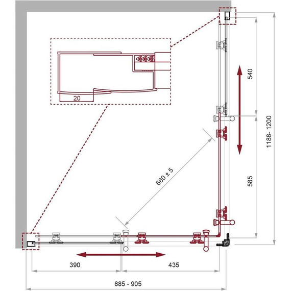 Душевое ограждение BelBagno 120x90 см UNO-195-AH-2-120/90-P-NERO, черный/рифлёное - фото 2