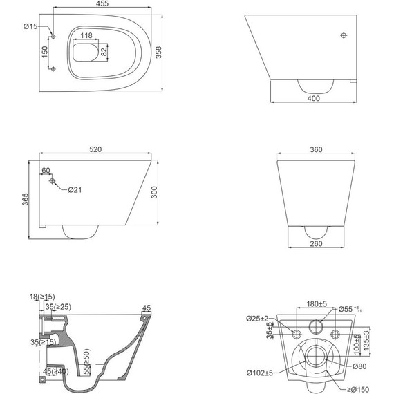 Инсталляция Azario с подвесным безободковым унитазом Creo Ceramique AZ-8010-1000+CR1100NR - фото 20