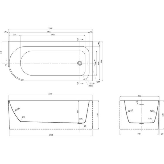 Ванна акриловая Azario Luton 170x80 см R LUT17080 с каркасом - фото 7