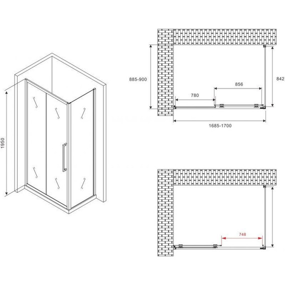 Душевое ограждение Abber Schwarzer Diamant 170x90 см AG30170BMH-S90BM, чёрный/матовое - фото 5