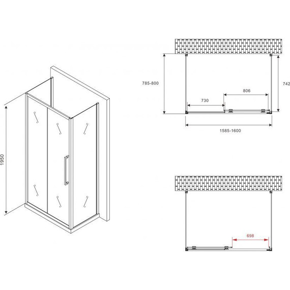 Душевое ограждение Abber Schwarzer Diamant 160x80 см AG30160BMH-S80BM-S80BM, чёрный/матовое - фото 5