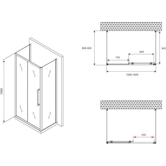 Душевое ограждение Abber Schwarzer Diamant 160x90 см AG30160BMH-S90BM-S90BM, чёрный/матовое - фото 5