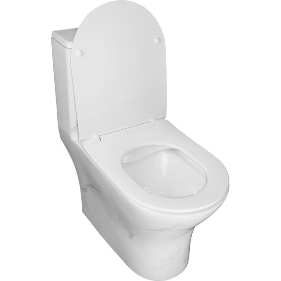 Унитаз-моноблок безободковый Azario Terni AZ-8618M с тонкой крышкой микролифт, белый мрамор - фото 2