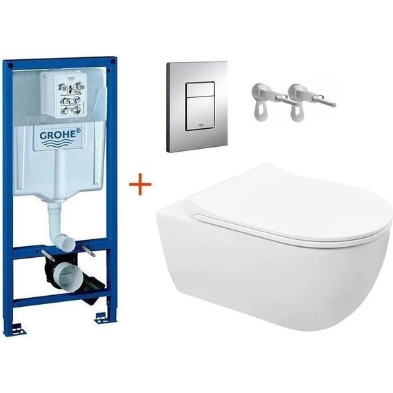 Инсталляция с подвесным унитазом комплект: Grohe Rapid SL 38772001 с подвесным безободковым унитазом Azario Ferio 87565 сиденье микролифт, крепление, кнопка смыва хром - фото 2