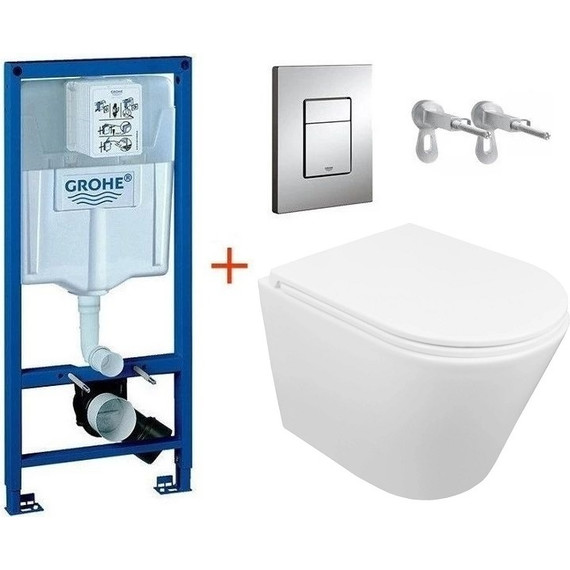 Инсталляция с подвесным унитазом комплект: Grohe Rapid SL 38772001 с подвесным безободковым унитазом Azario Teramo AZ-0053-UQ3 сиденье микролифт, крепление, кнопка смыва хром - фото 3