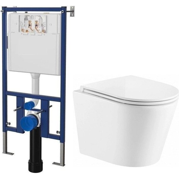 Инсталляция с подвесным унитазом комплект: Loranto 4501 с подвесным безободковым унитазом Azario Fonti AZ-402W сиденье микролифт - фото 