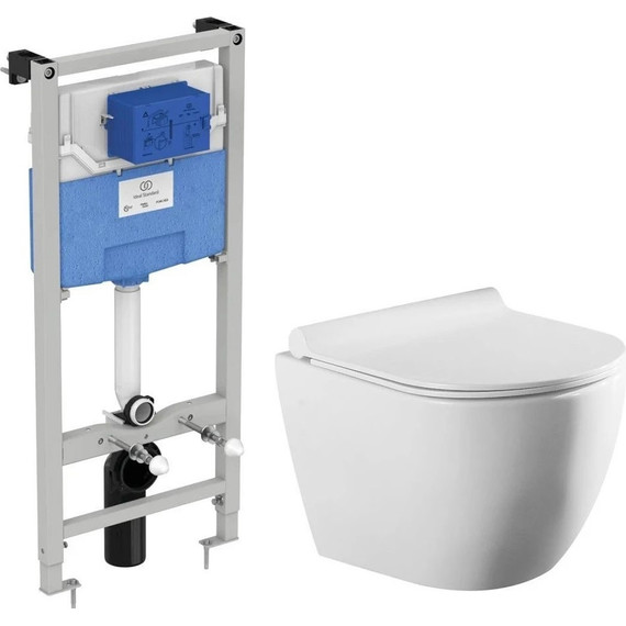 Инсталляция с подвесным унитазом комплект: Ideal Standard Prosys Frame 120 M R020467 с подвесным безободковым унитазом Azario Trend AZ-2196D сиденье микролифт, крепление - фото 