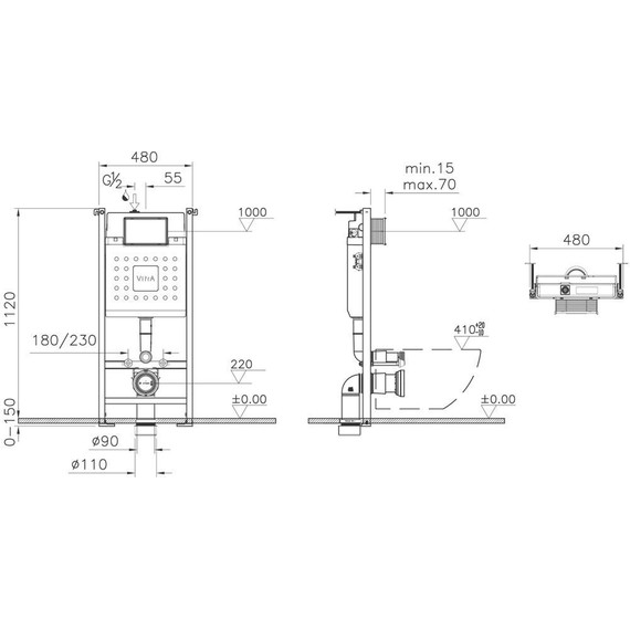 Инсталляция для унитаза Vitra V-Fix Core 800-1873 (кнопка смыва хром) - фото 3