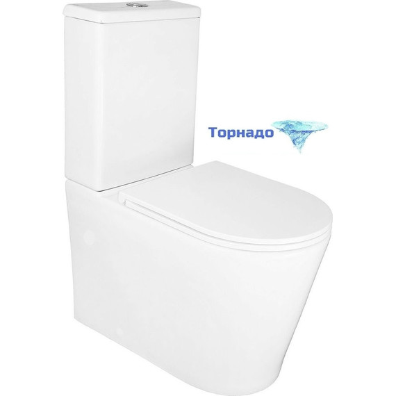 Унитаз-компакт безободковый Azario Conto AZ-T005BR с тонкой крышкой микролифт (Система смыва торнадо), Цвет производителя: белый - фото 