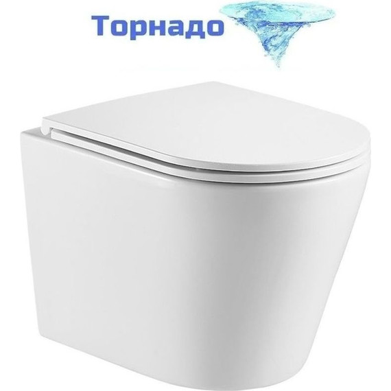 Унитаз подвесной безободковый Azario Teramo AZ-0053-UQ с крышкой микролифт (Система смыва торнадо) - фото 