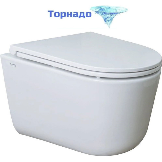 Унитаз подвесной безободковый Creo Ceramique Lyon LY1100R с крышкой микролифт (Система смыва торнадо) - фото 