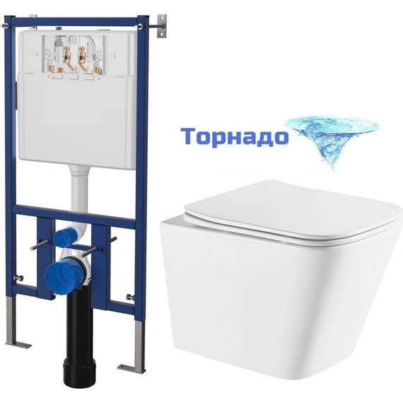 Инсталляция с подвесным унитазом комплект: Loranto 4501 с подвесным безободковым унитазом Azario Teramo AZ-0052-UQ сиденье микролифт (Система смыва торнадо) - фото 