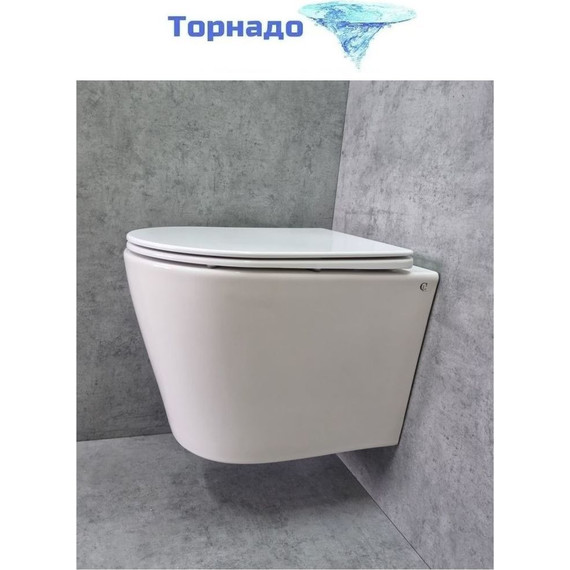 Унитаз подвесной CeramaLux Rimless TR5178 с крышкой микролифт (Система смыва торнадо), Цвет производителя: белый - фото 4