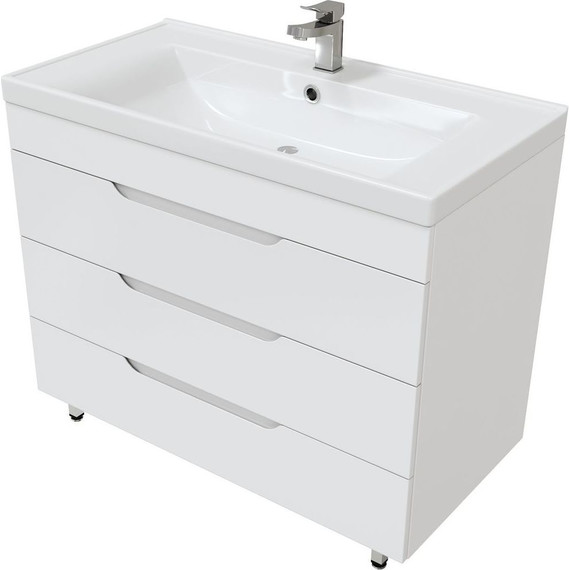 Тумба напольная с раковиной Mirsant Soho quadro 90 см (раковина Deep 90) белый - фото 