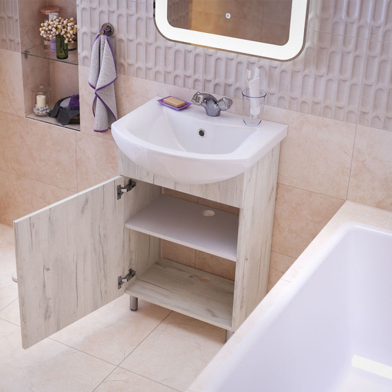 Тумба напольная с раковиной Mirsant Grace 55 см с раковиной Балтика 55, дуб белый (тумба идёт в разобранном виде) - фото 6