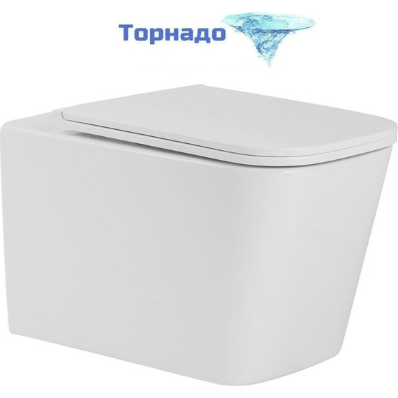 Унитаз подвесной безободковый Sole Cube (смыв торнадо) с тонкой крышкой микролифт - фото 
