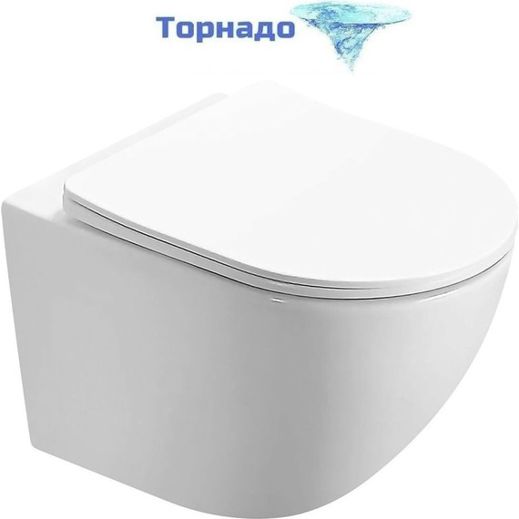 Унитаз подвесной безободковый Azario Trevi AZ-0093UQ3 с тонкой крышкой микролифт (Система смыва торнадо) - фото 