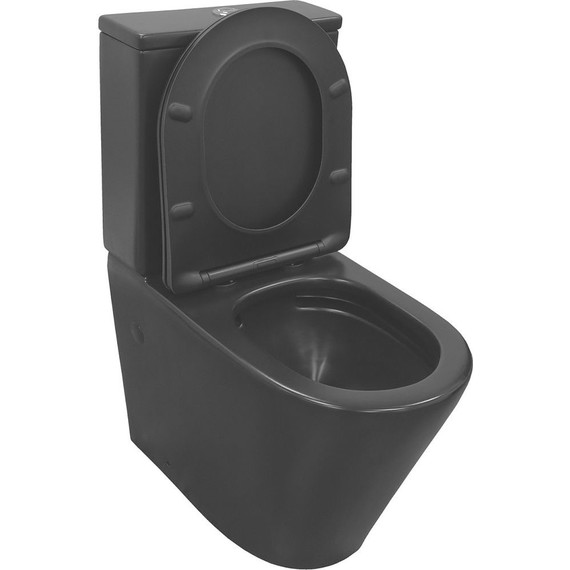 Унитаз-компакт безободковый Azario Black Queen AZ-8380 с тонкой крышкой микролифт, чёрный матовый, Цвет производителя: чёрный матовый - фото 3