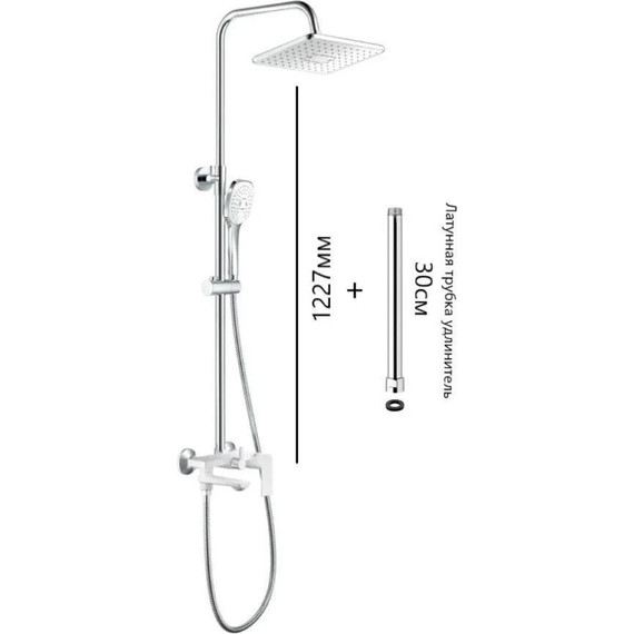 Душевой комплект Haiba: Душевая стойка HB24505-8 + смеситель для раковины высокий HB11505-8, цвет белый/хром - фото 4