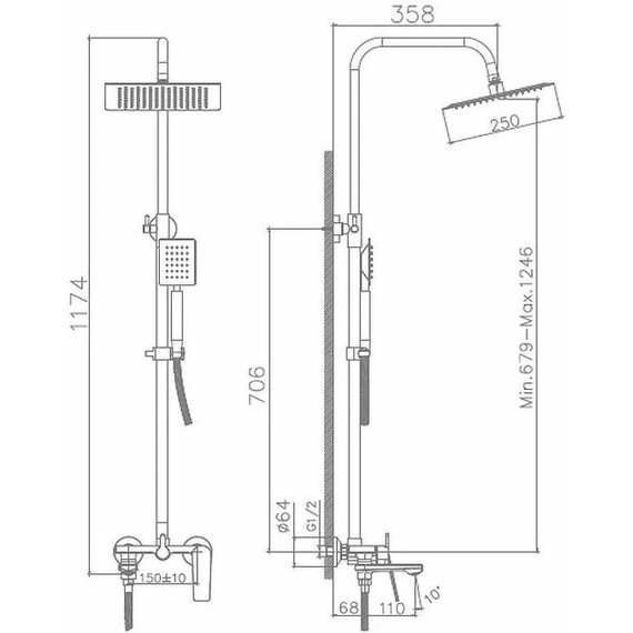Душевой комплект Haiba: Душевая стойка HB24533-3 + смеситель для раковины HB10533-3, цвет графит - фото 8