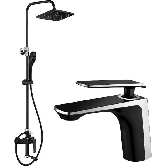 Душевой комплект Haiba: Душевая стойка HB24548-7 + смеситель для раковины HB10548-7, цвет чёрный/хром - фото 