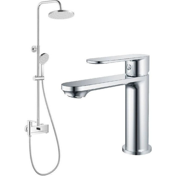 Душевой комплект Haiba: Душевая стойка HB24590 + смеситель для раковины HB10590, цвет хром - фото 