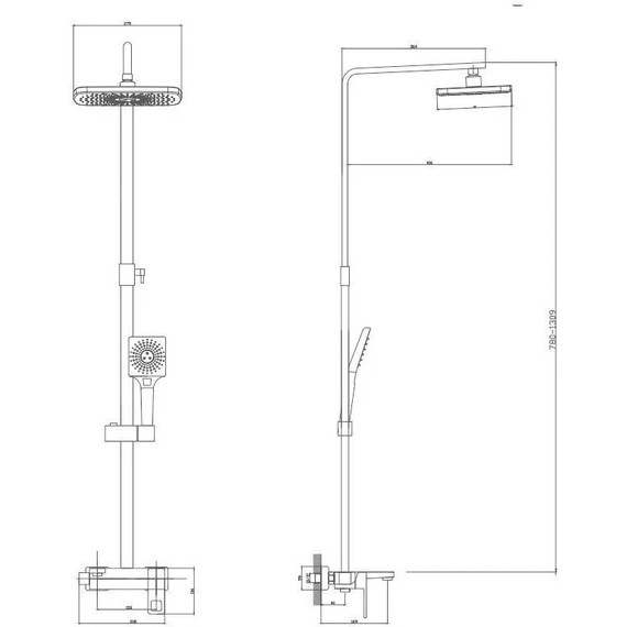 Душевой комплект Haiba: Душевая стойка HB24615-7 + смеситель для раковины HB10615-7, цвет чёрный матовый - фото 5