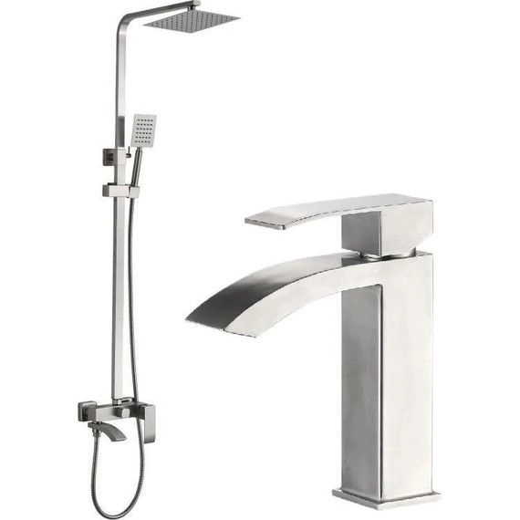 Душевой комплект Haiba: Душевая стойка HB24815 + смеситель для раковины HB10815, цвет сталь - фото 