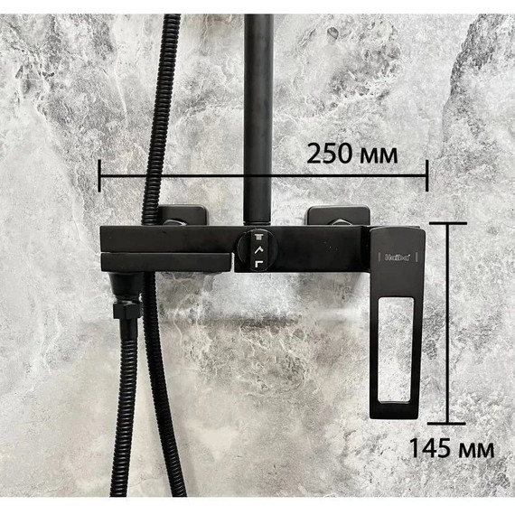 Душевой комплект Haiba: Душевая стойка HB24817-7 + смеситель для раковины HB10817-7, цвет чёрный матовый - фото 4