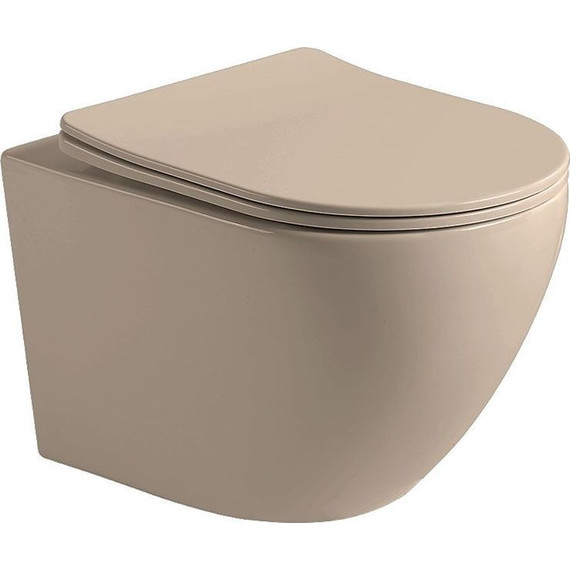 Унитаз подвесной безободковый Vincea Globo VT1-14SMC с тонкой крышкой микролифт, капучино матовый, Цвет производителя: бежевый - фото 