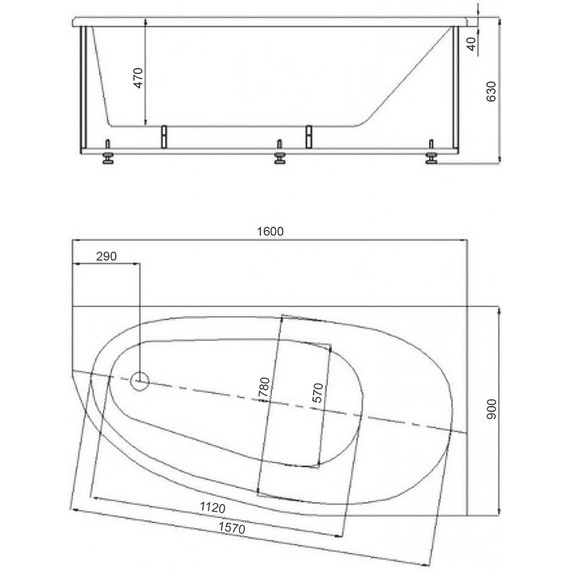 Ванна акриловая Azario Kapris 160x90 см R AV.0001160, Размер - мм: 1600х900 - фото 8