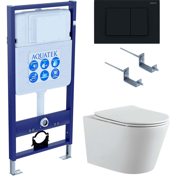 Инсталляция с подвесным унитазом комплект: Aquatek Set INS-0000012 с подвесным безободковым унитазом Вега AQ1905-00 сиденье микролифт, крепление, кнопка смыва чёрная матовая - фото 